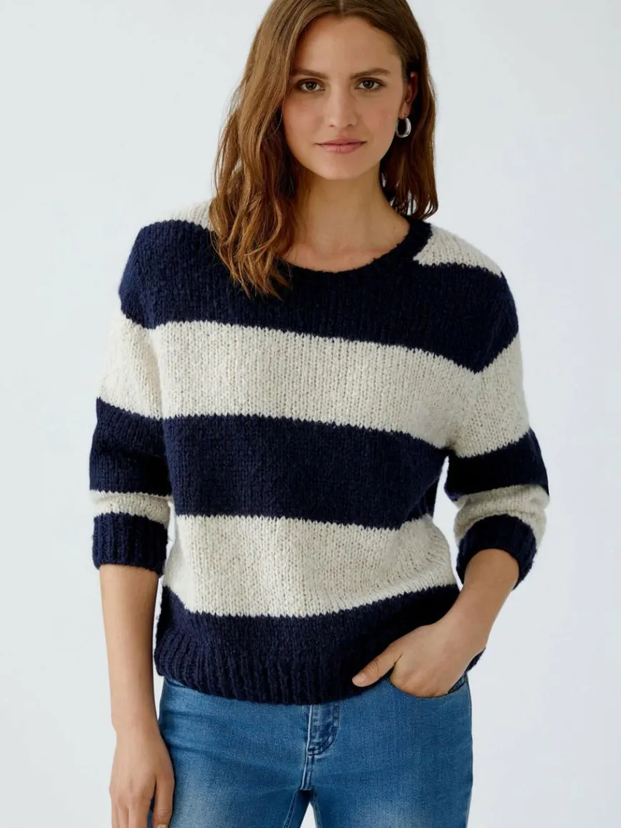 Oui Pullover & Strickjacken*Damen Pullover blau ecru gestreift
