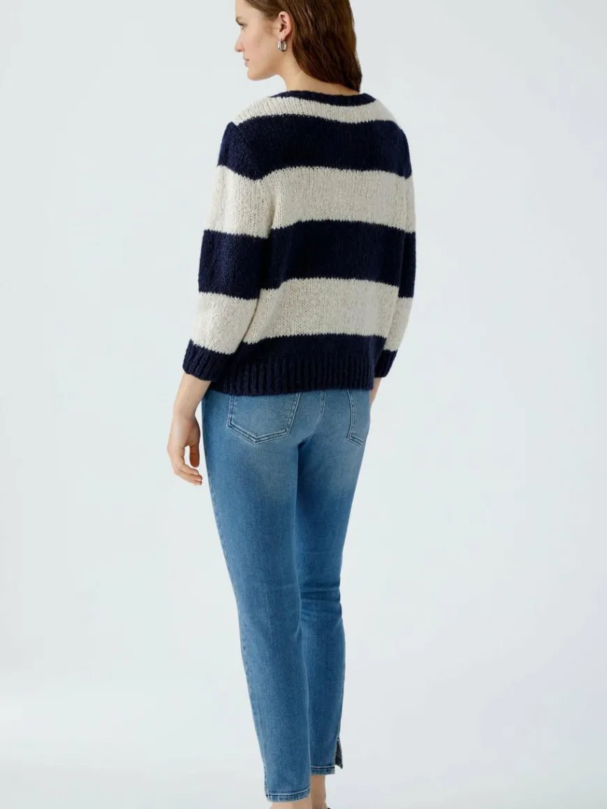 Oui Pullover & Strickjacken*Damen Pullover blau ecru gestreift