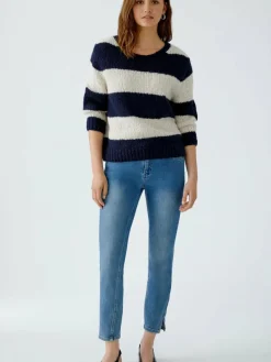 Oui Pullover & Strickjacken*Damen Pullover blau ecru gestreift