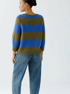 Oui Pullover & Strickjacken*Damen Pullover khaki blau gestreift