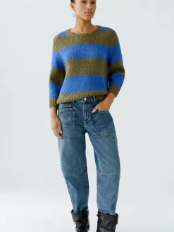 Oui Pullover & Strickjacken*Damen Pullover khaki blau gestreift