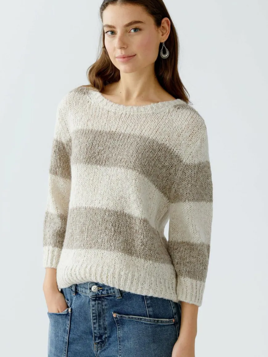 Oui Pullover & Strickjacken*Damen Pullover taupe gestreift