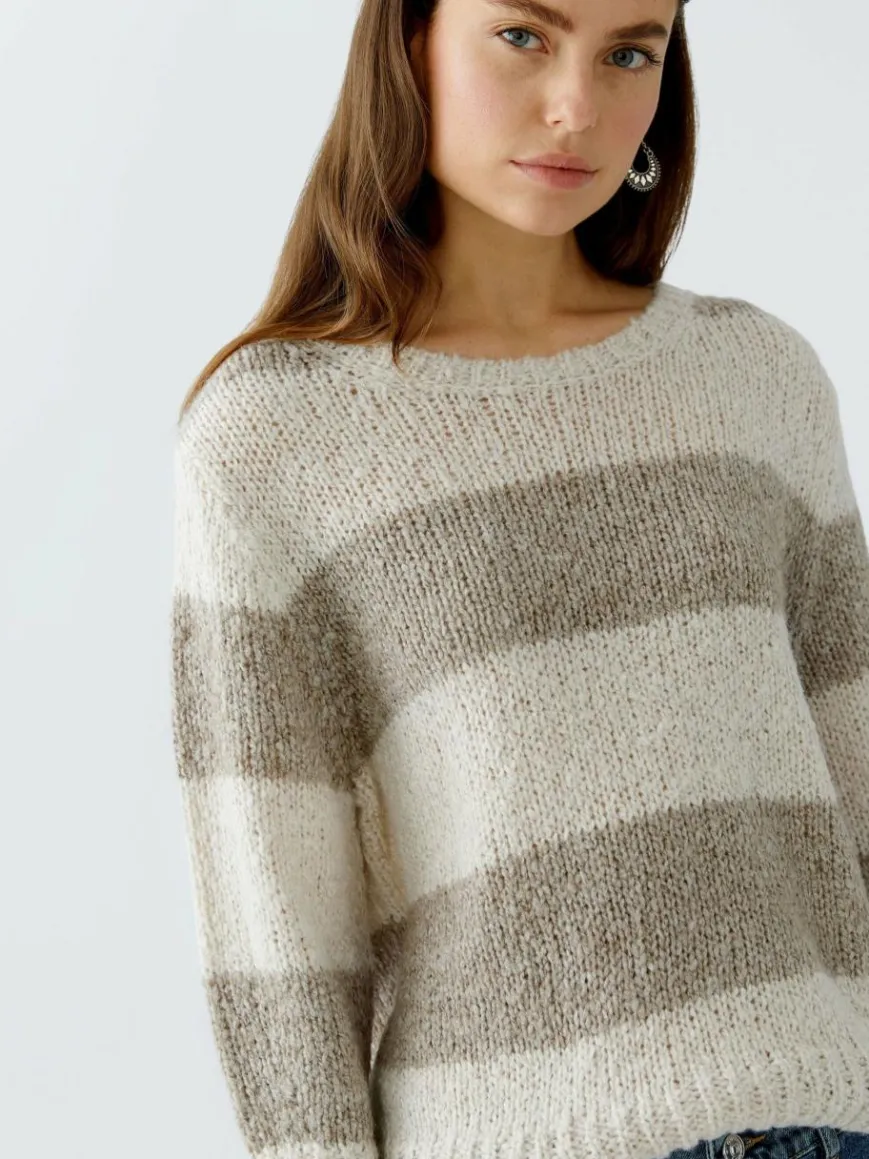 Oui Pullover & Strickjacken*Damen Pullover taupe gestreift