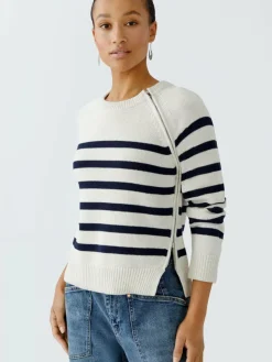 Oui Pullover & Strickjacken*Damen Pullover weiß blau gestreift