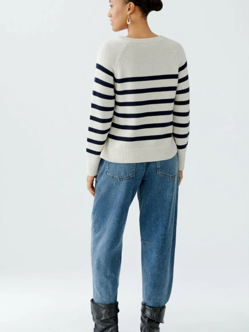 Oui Pullover & Strickjacken*Damen Pullover weiß blau gestreift