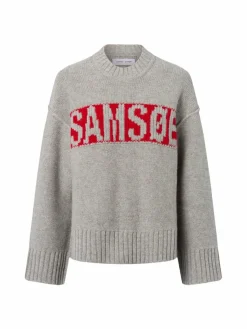 Samsøe Samsøe Pullover & Strickjacken*Damen Pullover mit Woll-Anteil - Sakeiku hellgrau rot meliert