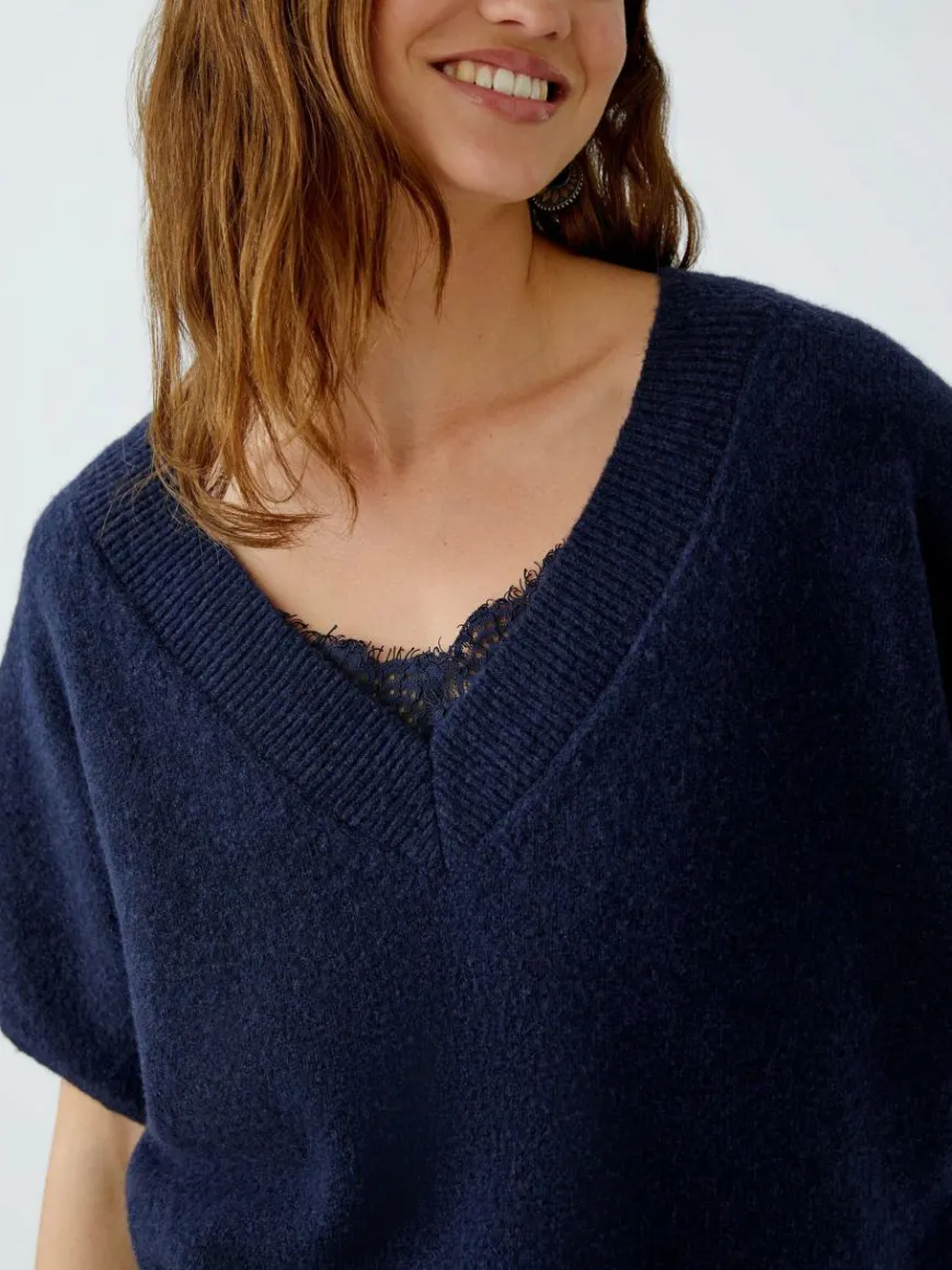 Oui Pullover & Strickjacken*Damen Pullunder blau uni