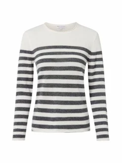 Marie Lund Pullover & Strickjacken*Damen Pure Cashmere Pullover ecru anthrazit gestreift