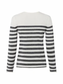 Marie Lund Pullover & Strickjacken*Damen Pure Cashmere Pullover ecru anthrazit gestreift