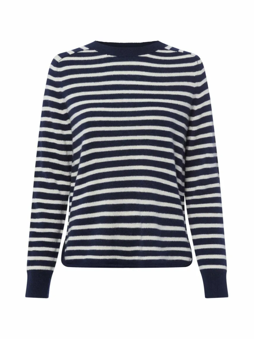 Franco Callegari Pullover & Strickjacken*Damen Pure Cashmere Pullover marine ecru gestreift