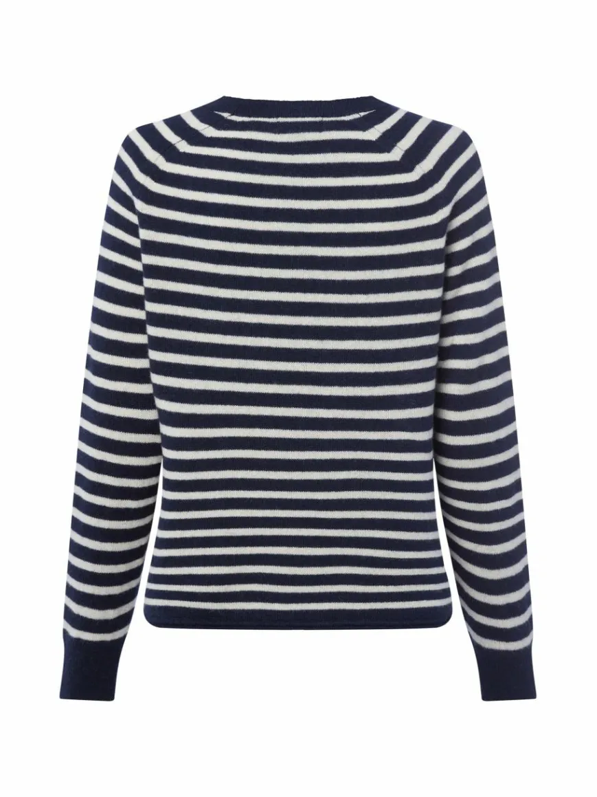 Franco Callegari Pullover & Strickjacken*Damen Pure Cashmere Pullover marine ecru gestreift