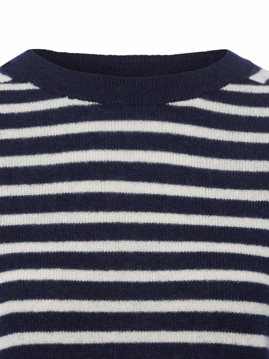 Franco Callegari Pullover & Strickjacken*Damen Pure Cashmere Pullover marine ecru gestreift