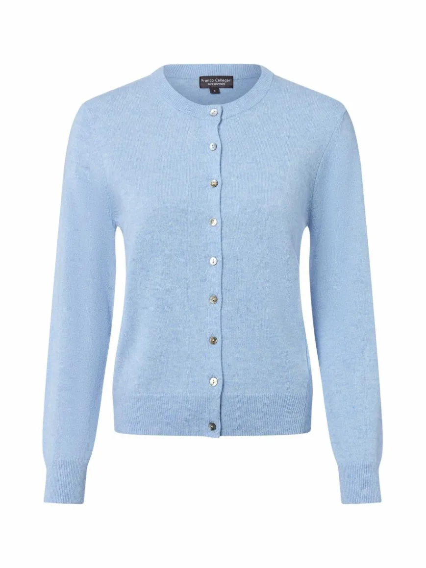 Franco Callegari Pullover & Strickjacken*Damen Pure Cashmere Strickjacke hellblau meliert