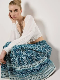 Apricot Röcke*Damen Rock blau gemustert