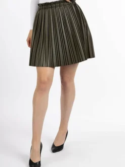 Faina Röcke*Damen Rock aus Kunstleder oliv uni