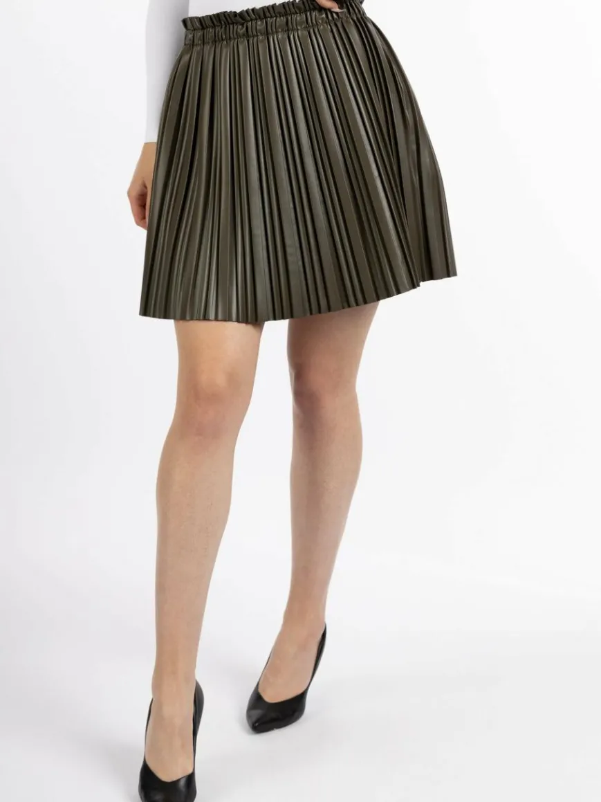 Faina Röcke*Damen Rock aus Kunstleder oliv uni