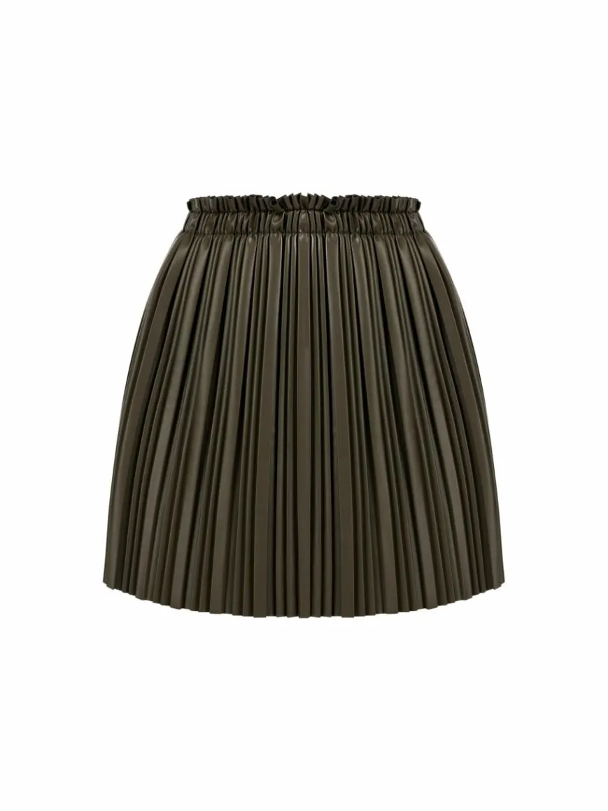 Faina Röcke*Damen Rock aus Kunstleder oliv uni