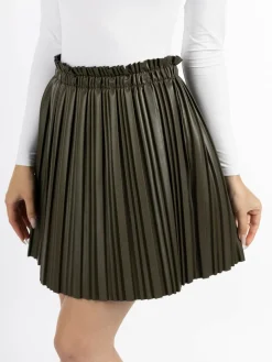 Faina Röcke*Damen Rock aus Kunstleder oliv uni