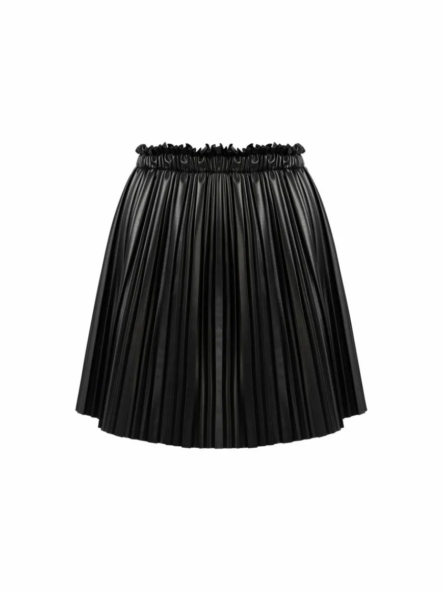 Faina Röcke*Damen Rock aus Kunstleder schwarz uni