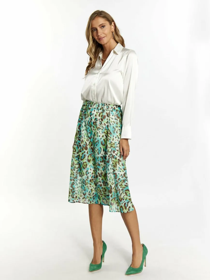 Faina Röcke*Damen Rock mit Leoprint türkis gemustert