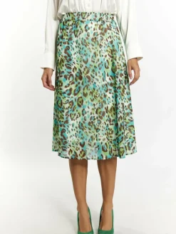 Faina Röcke*Damen Rock mit Leoprint türkis gemustert