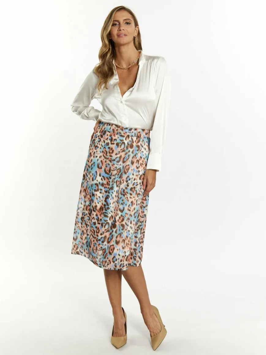 Faina Röcke*Damen Rock mit Leoprint beige gemustert
