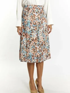 Faina Röcke*Damen Rock mit Leoprint beige gemustert