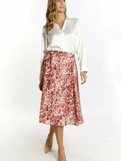 Faina Röcke*Damen Rock mit Leoprint rot gemustert