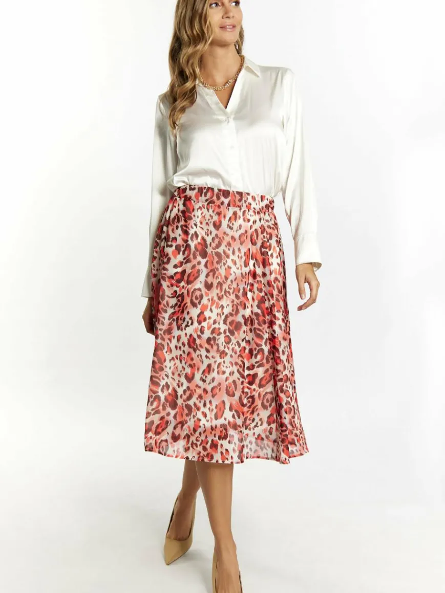 Faina Röcke*Damen Rock mit Leoprint rot gemustert
