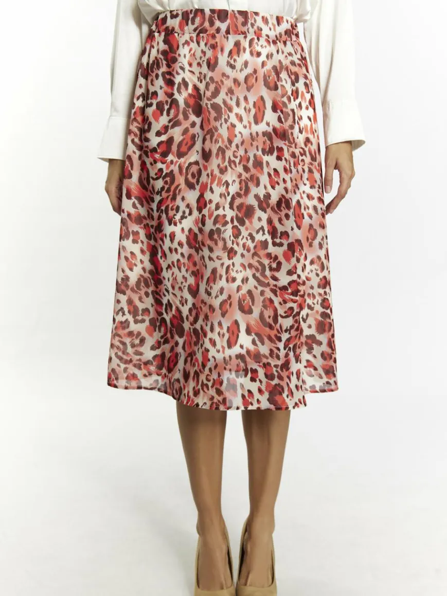 Faina Röcke*Damen Rock mit Leoprint rot gemustert