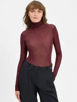 american vintage Pullover & Strickjacken|Shirts & Tops*Damen Rollkragenshirt - MAS bordeaux uni