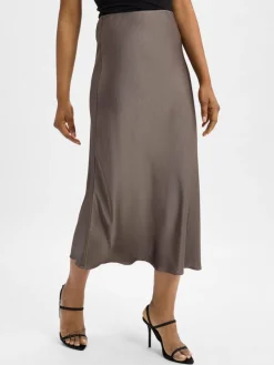 Neo Noir Röcke*Damen Satin-Maxirock - Vicky grau uni