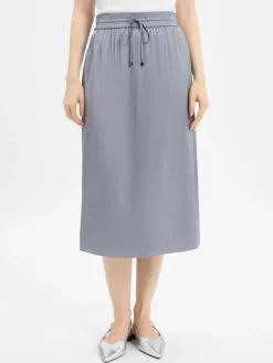 comma Röcke*Damen Satin-Midirock blau uni