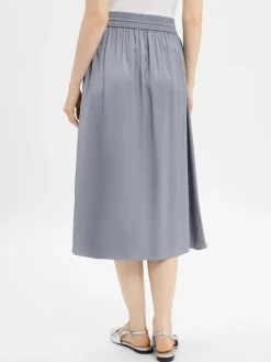 comma Röcke*Damen Satin-Midirock blau uni