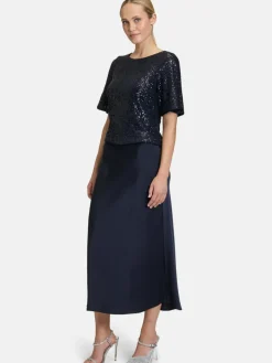 Vera Mont Röcke*Damen Satinrock marine blau uni