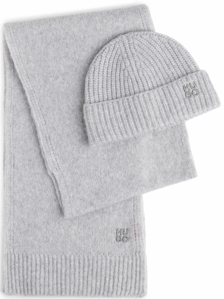 HUGO Mützen & Hüte*Damen Schal und Mütze - Sarmi_Set hellgrau uni