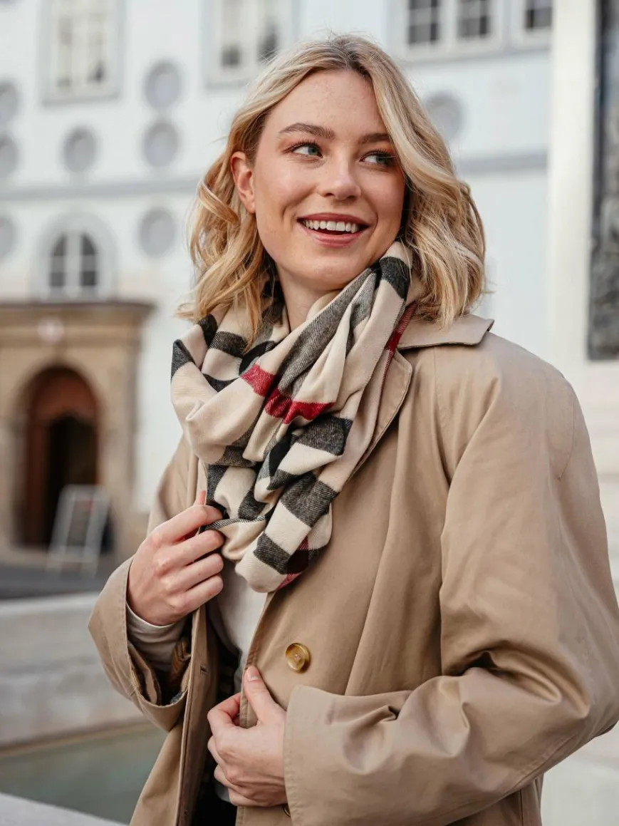 Fraas Schals & Tücher*Damen Schlauchschal beige kariert