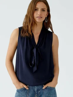 Oui Blusen*Damen Schluppenbluse blau uni