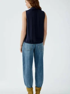 Oui Blusen*Damen Schluppenbluse blau uni