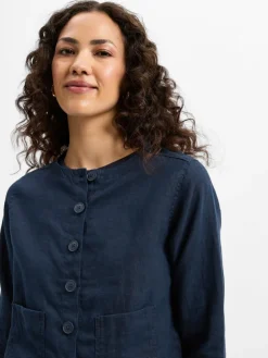 Marie Lund Blazer*Damen Sommerbluse aus Leinen marine uni