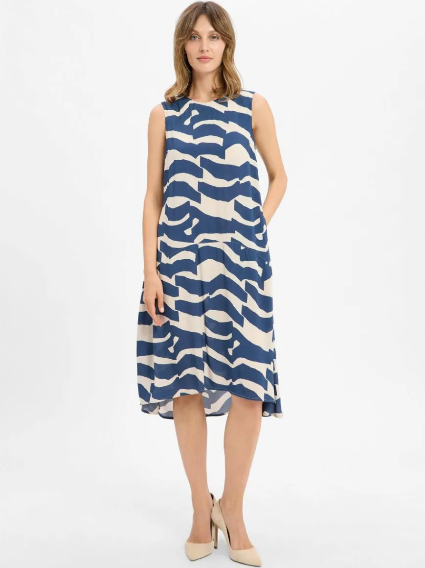 Olsen Kleider*Damen Sommerkleid blau beige gemustert