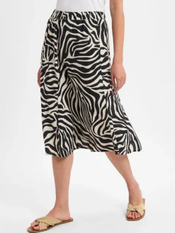 Franco Callegari Röcke*Damen Sommerrock mit Leinen-Anteil beige schwarz gemustert