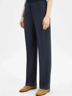 BOSS Hosen*Damen Stoffhose aus Schurwolle marine blau gestreift