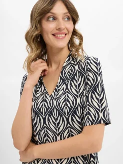 s.Oliver BLACK LABEL Kleider*Damen Stretchkleid marine ecru gemustert