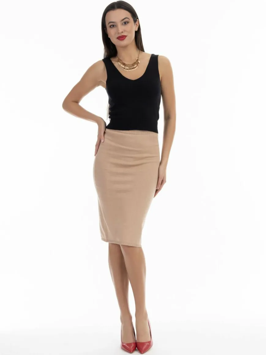Faina Röcke*Damen Strick Midirock beige uni