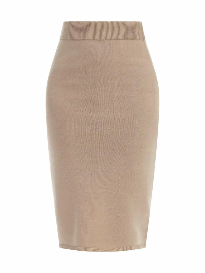 Faina Röcke*Damen Strick Midirock beige uni