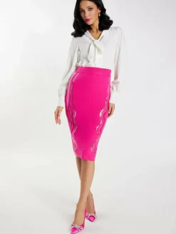 Faina Röcke*Damen Strick Midirock pink uni