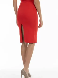 Faina Röcke*Damen Strick Midirock rot uni