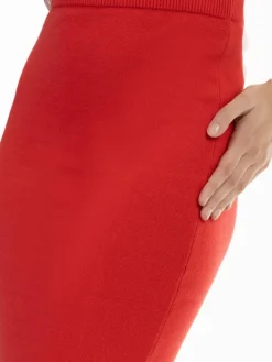 Faina Röcke*Damen Strick Midirock rot uni