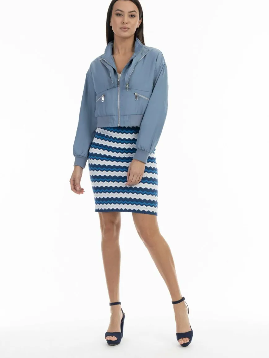 Faina Röcke*Damen Strick Midirock blau gemustert